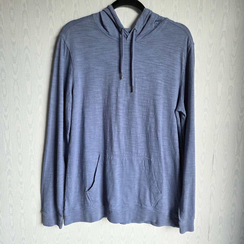 Men's George Slub Knit 100% Cotton Lightweight Blue Drawstring Hoodie M